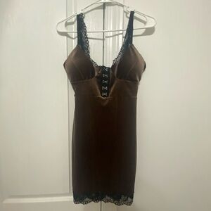 Haute Monde Brown Velvet Chemise with Black Lace